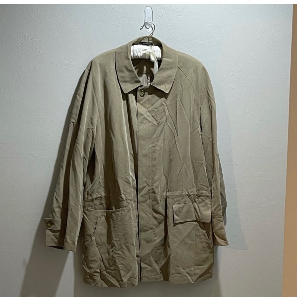 Sanyo Mens Rain Trench Coat Jacket Tan XL Anti-Magnetic Cell Phone Pocket